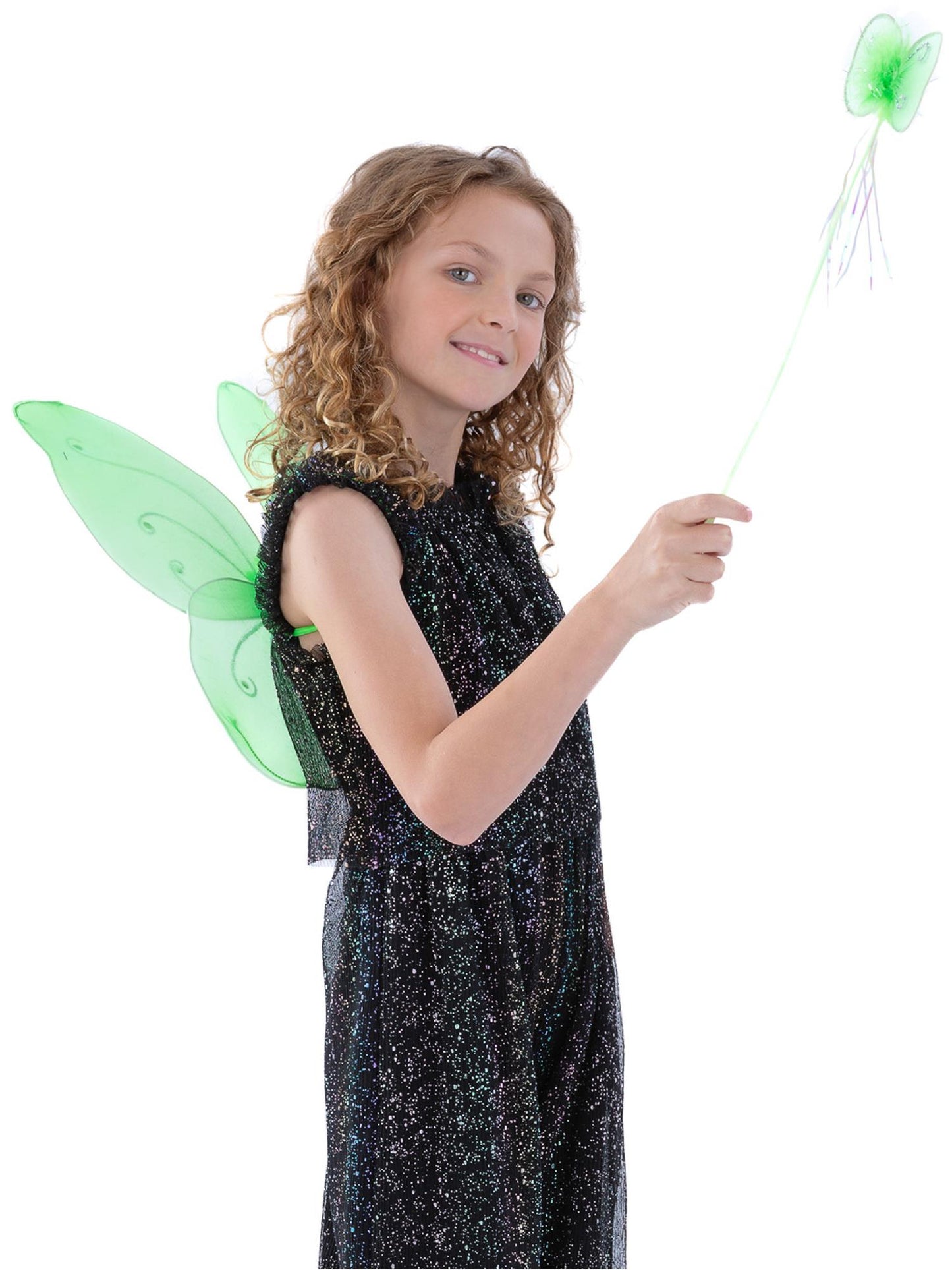 Smiffys FAIRY Butterfly Wings & Wand, Green AC für Mädchen