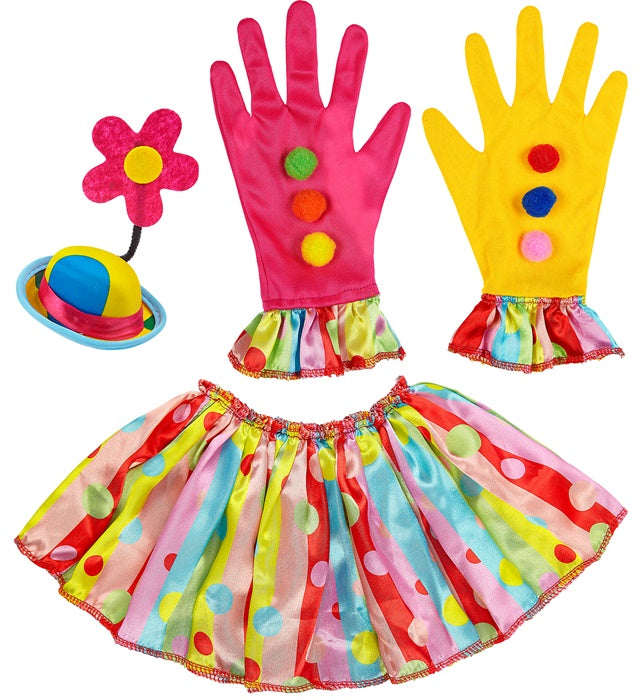 Clown Minihut, Kragen und Handschuhe Set in bunten Farben