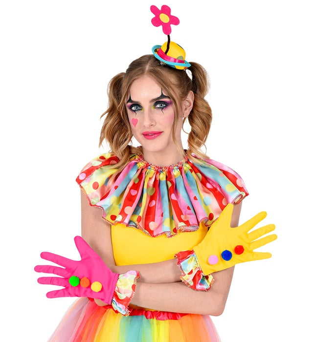 Clown Minihut, Kragen und Handschuhe Set in bunten Farben
