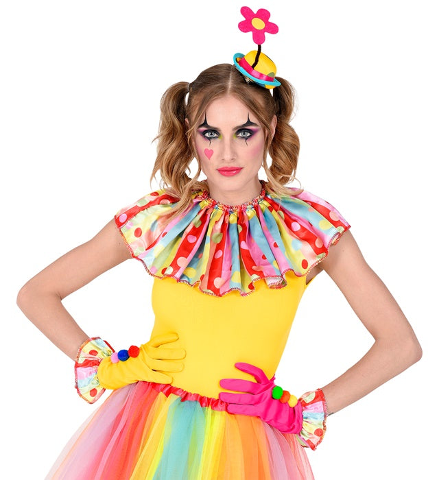 Clown Minihut, Kragen und Handschuhe Set in bunten Farben