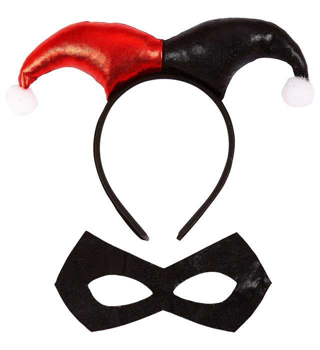 Harlekin Haarreif mit farbiger Augenmaske für Fasnacht und Halloween