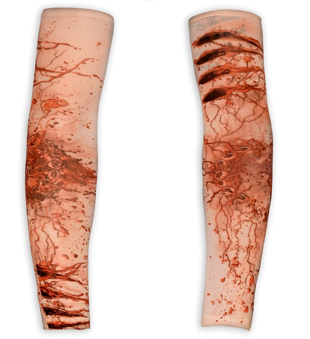 Realistische Tattooärmel mit verwundeter Haut für Halloween-Kostüm