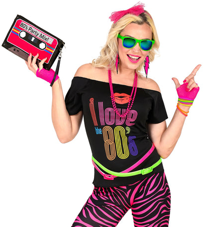 80er Jahre Mode Accessoires Neon Pink Set