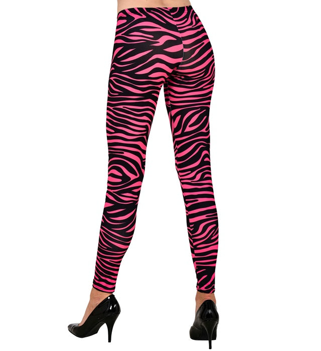 80er Jahre Leggings Neon Pink mit Tigerprint für Fasnacht