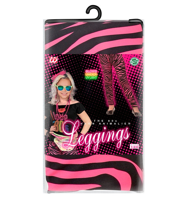 Neon Pink Leggings mit Tigerprint im 80er Jahre Stil für Fasnacht