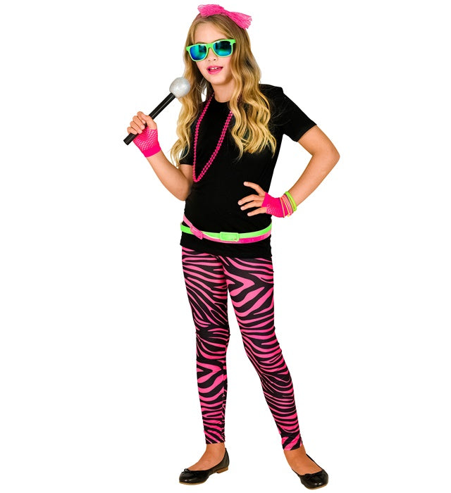 Neon Pink Leggings mit Tigerprint im 80er Jahre Stil für Fasnacht