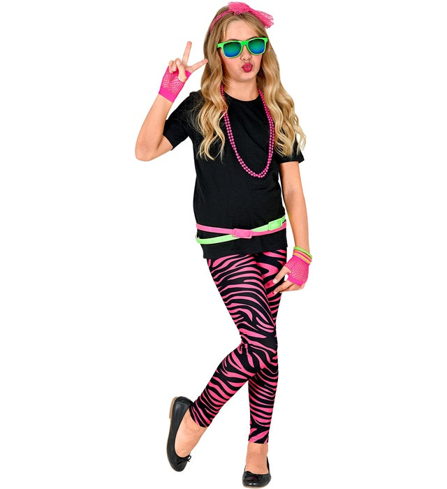 Neon Pink Leggings mit Tigerprint im 80er Jahre Stil für Fasnacht