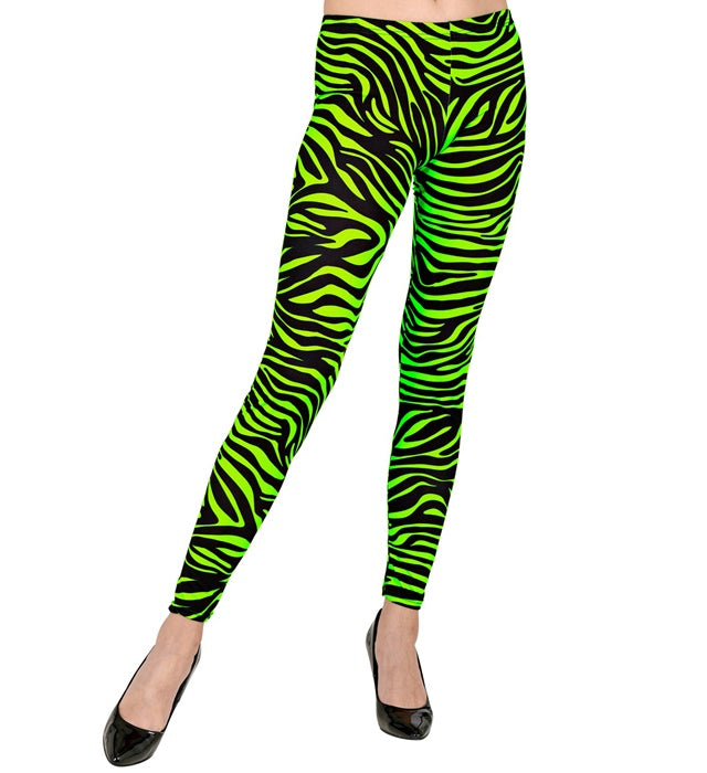 Neon grüne Leggings mit Tigerprint im 80er Jahre Stil
