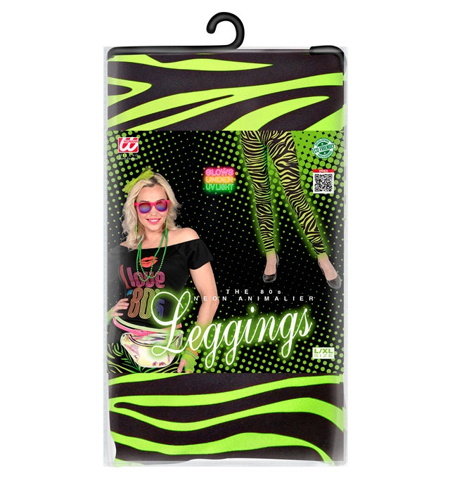 Neon grüne Leggings mit Tigerprint im 80er Jahre Stil
