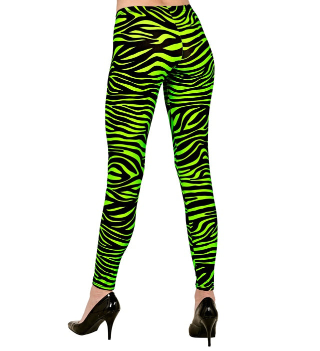Neon grüne Leggings mit Tigerprint im 80er Jahre Stil