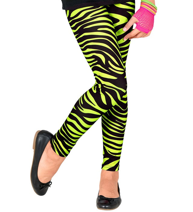 Neon grüne 80er Jahre Leggings mit Tigerprint für Fasnacht