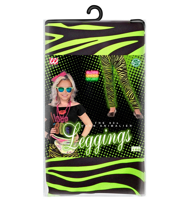 Neon grüne 80er Jahre Leggings mit Tigerprint für Fasnacht