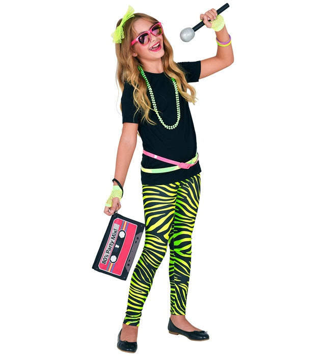 Neon grüne 80er Jahre Leggings mit Tigerprint für Fasnacht