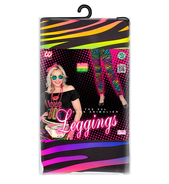 Bunte 80er Jahre Leggings mit Neon Tigerprint in leuchtenden Farben