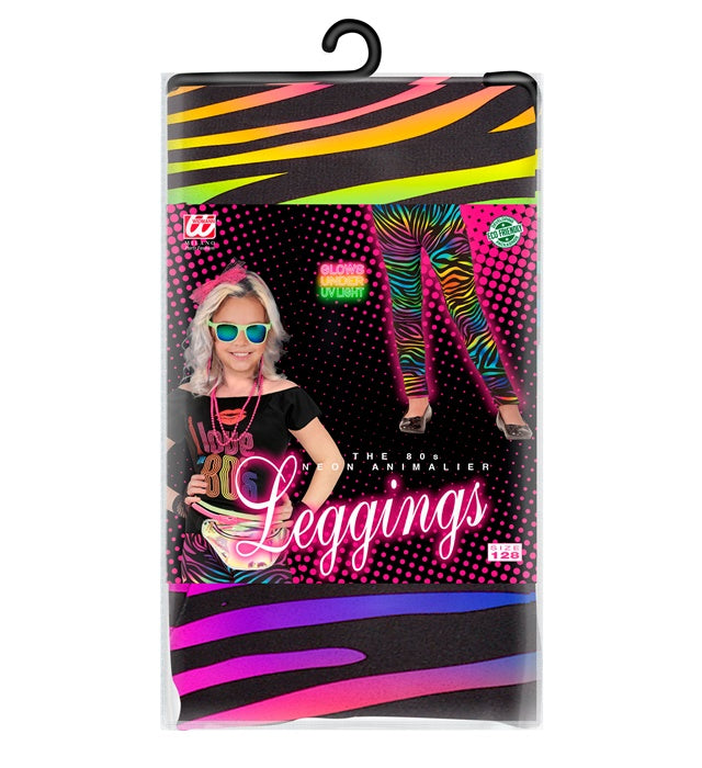 Bunte 80er Jahre Leggings mit Neon Tigerprint für Fasnacht