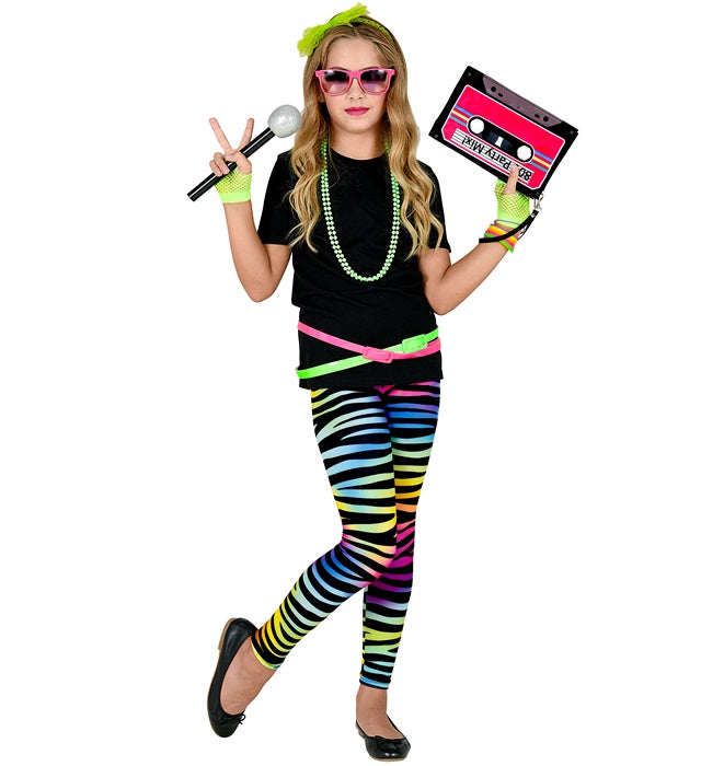 Bunte 80er Jahre Leggings mit Neon Tigerprint für Fasnacht