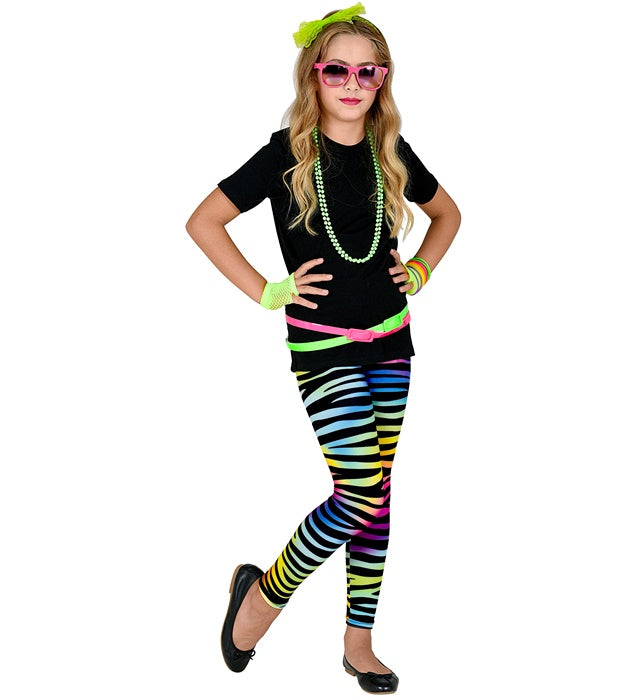 Bunte 80er Jahre Leggings mit Neon Tigerprint für Fasnacht
