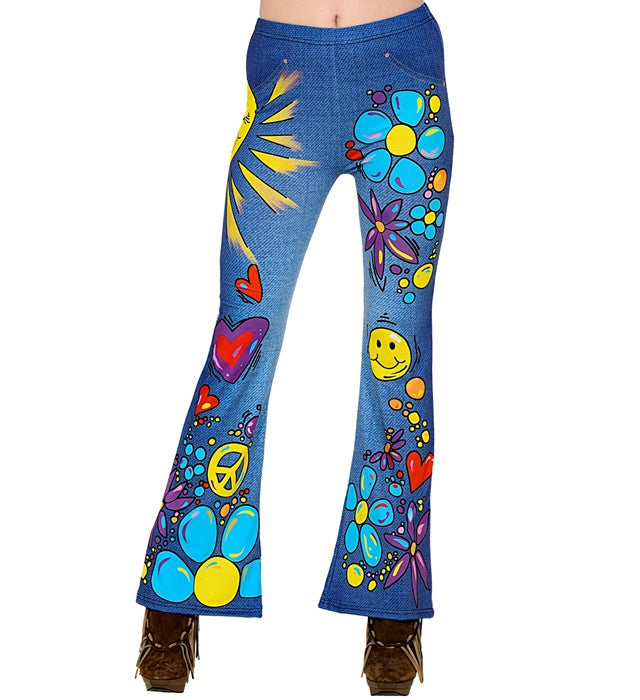 70er Jahre Leggings im Hippie Jeans Design für Fasnacht und Mottoparty