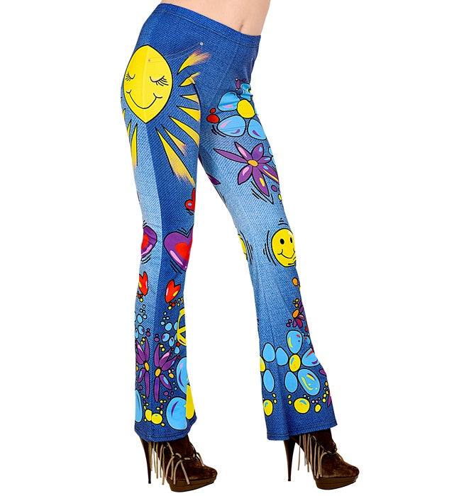 70er Jahre Leggings im Hippie Jeans Design für Fasnacht und Mottoparty