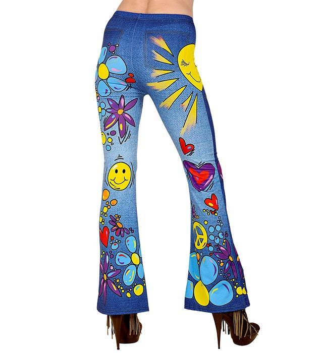 70er Jahre Leggings im Hippie Jeans Design für Fasnacht und Mottoparty