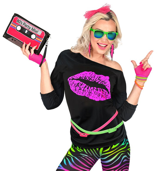 Retro 80er Jahre Mode Shirt in buntem Design für Fasnacht und Mottopartys