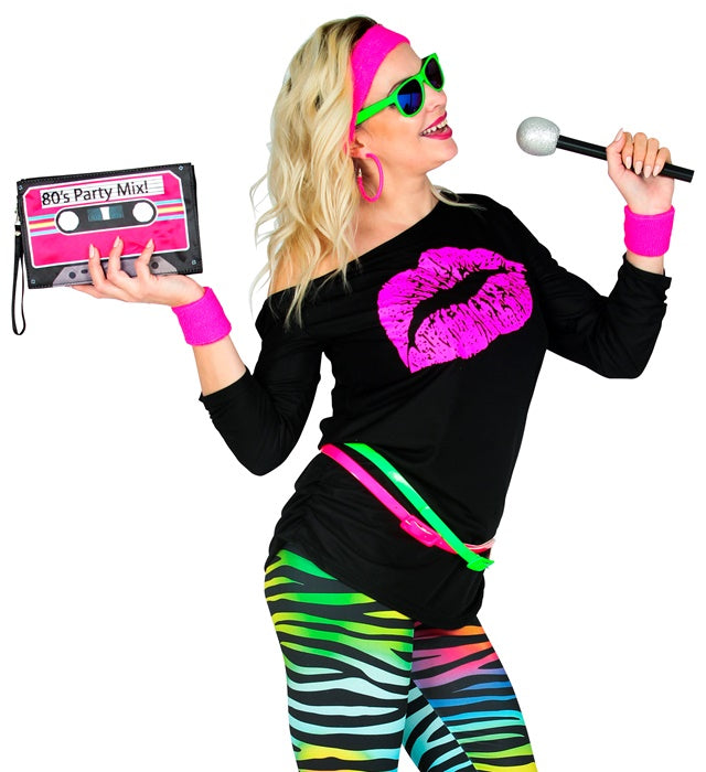Retro 80er Jahre Mode Shirt in buntem Design für Fasnacht und Mottopartys