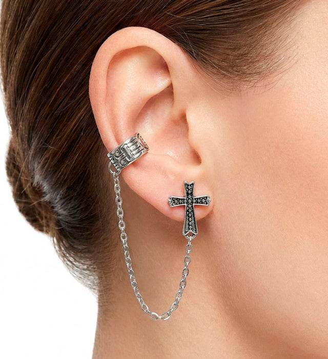 Gothic Ohrring mit Kreuz-Design in Schwarz