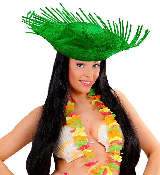 Grüner Strohhut aus Stroh für Fasnacht und Karneval