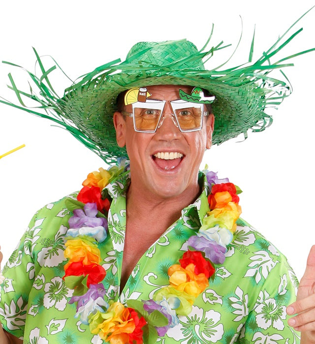 Grüner Strohhut aus Stroh für Fasnacht und Karneval