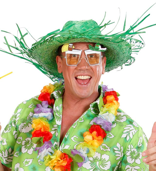 Grüner Strohhut aus Stroh für Fasnacht und Karneval