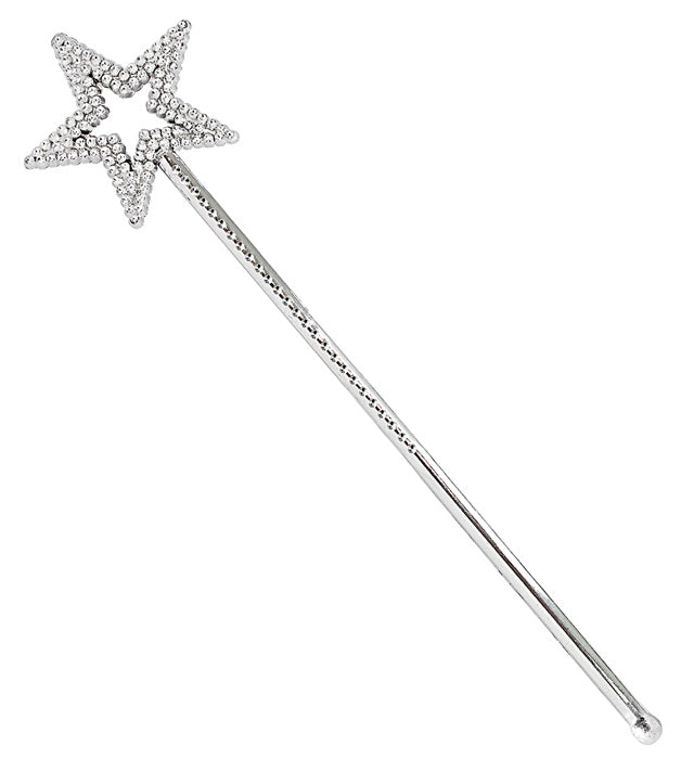 Silberner Feenstab mit Stern, 31 cm lang, Kinderkostüm Zubehör