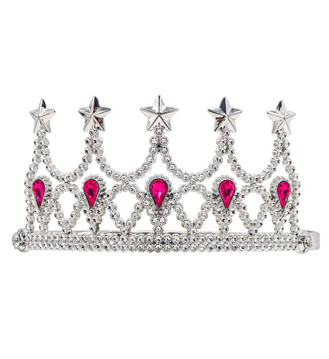 Tiara mit funkelnden klaren Edelsteinen auf silbernem Gestell