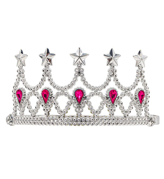 Tiara mit funkelnden klaren Edelsteinen auf silbernem Gestell