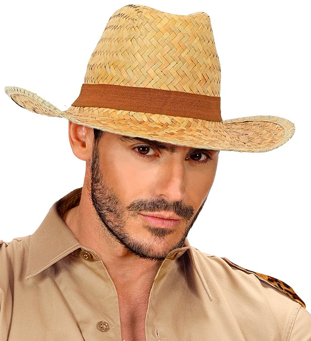 Safari Strohhut aus Stroh für Fasnacht und Karneval