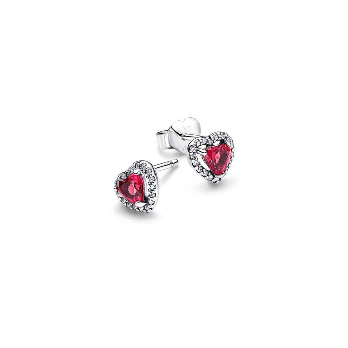 PANDORA Elevated Red Heart Stud Earrings mit rotem Herzmotiv – Seitenansicht