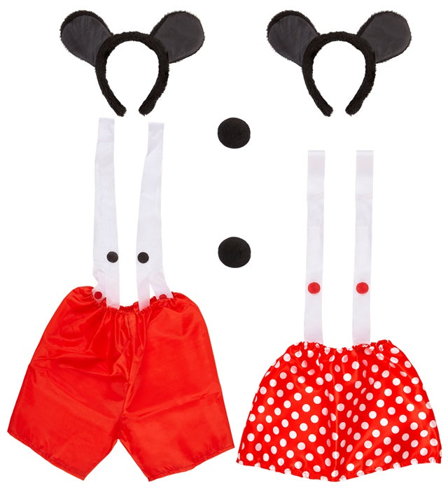 Mäuschen Kostüm-Set mit Ohren, Nase und Rock oder kurzer Hose für Fasnacht