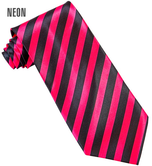 Satin-Krawatte in Schwarz mit neonpinken Streifen – Fasnacht und Karneval Accessoire