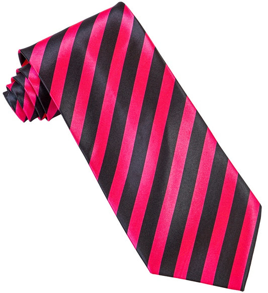 Satin-Krawatte in Schwarz mit neonpinken Streifen – Fasnacht und Karneval Accessoire