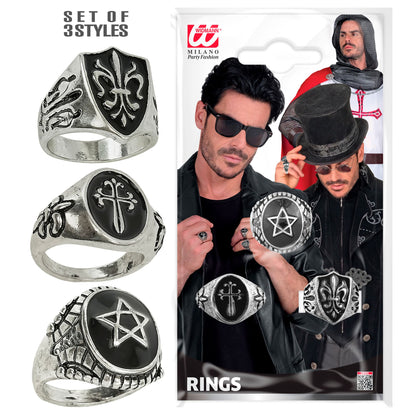 "3 VERSCHIEDENE GOTISCHE RINGE AUF KARTE" – Vorderansicht