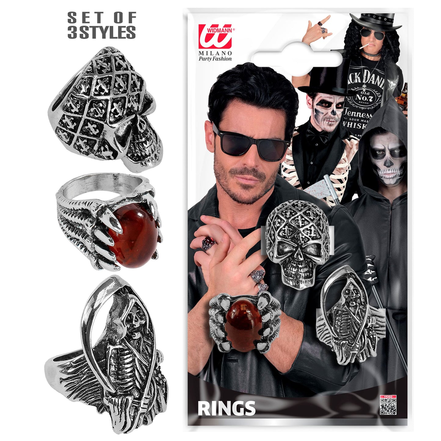 "3 VERSCHIEDENE HALLOWEEN RINGE AUF KARTE" – Vorderansicht