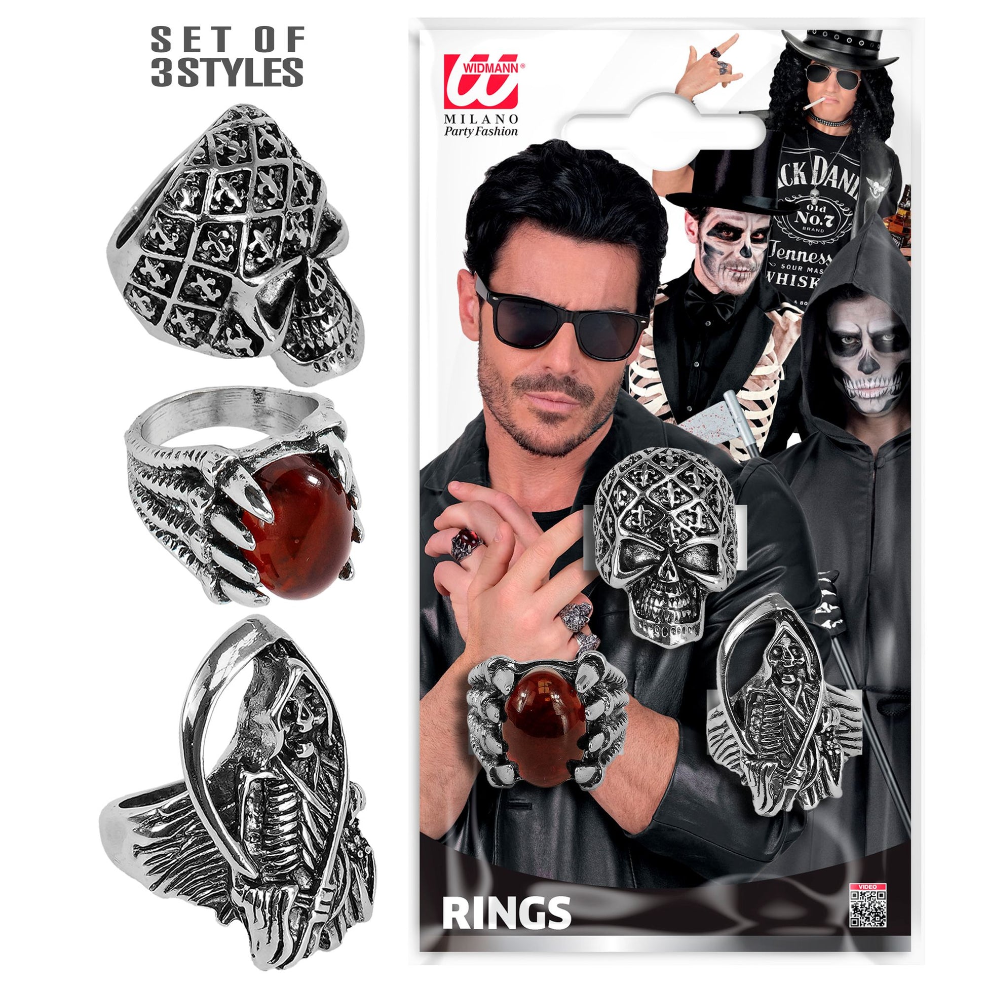 "3 VERSCHIEDENE HALLOWEEN RINGE AUF KARTE" – Vorderansicht