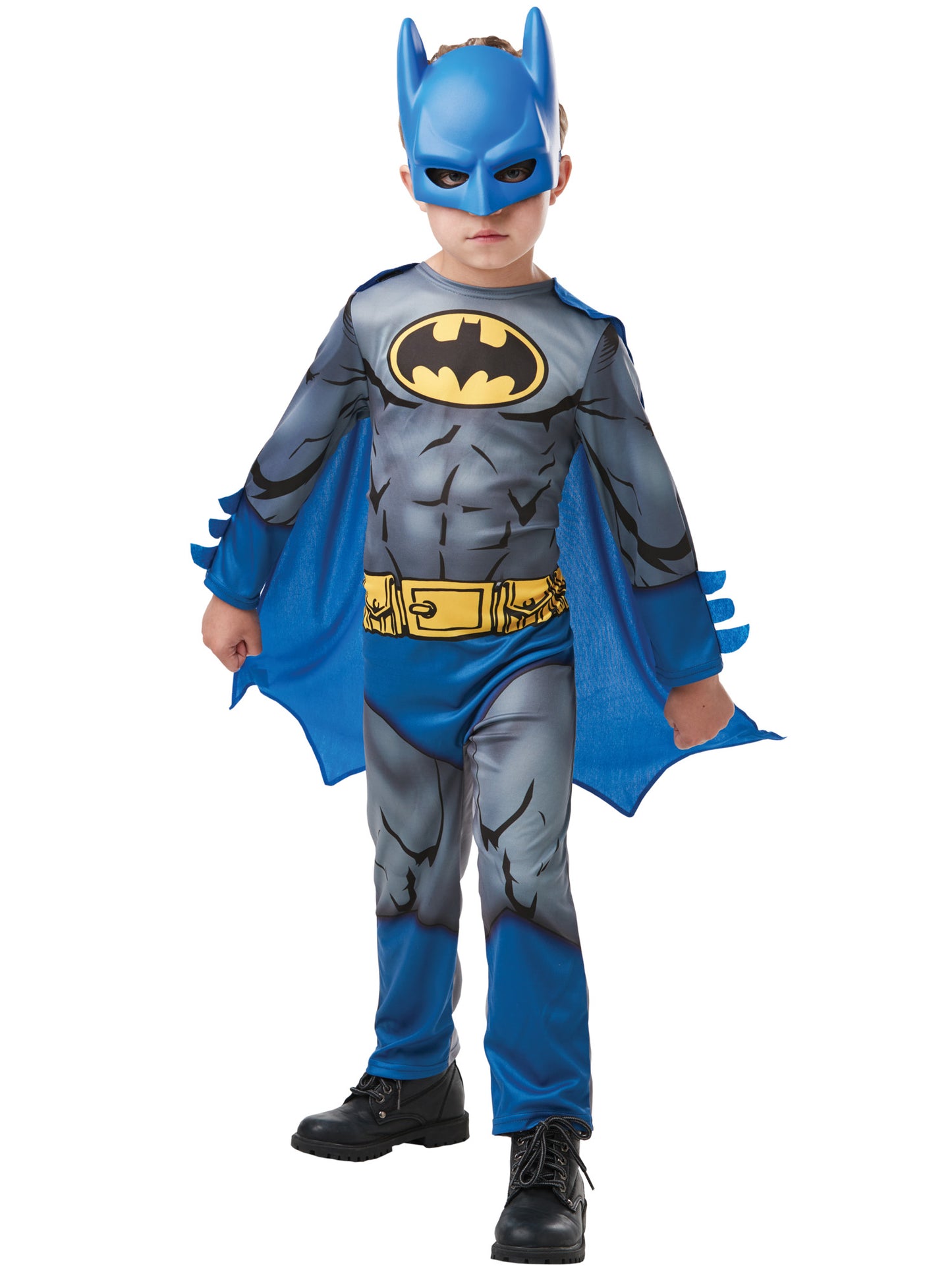 Batman Kinderkostüm für Jungen von Rubies mit Overall, Umhang und Maske – Seitenansicht