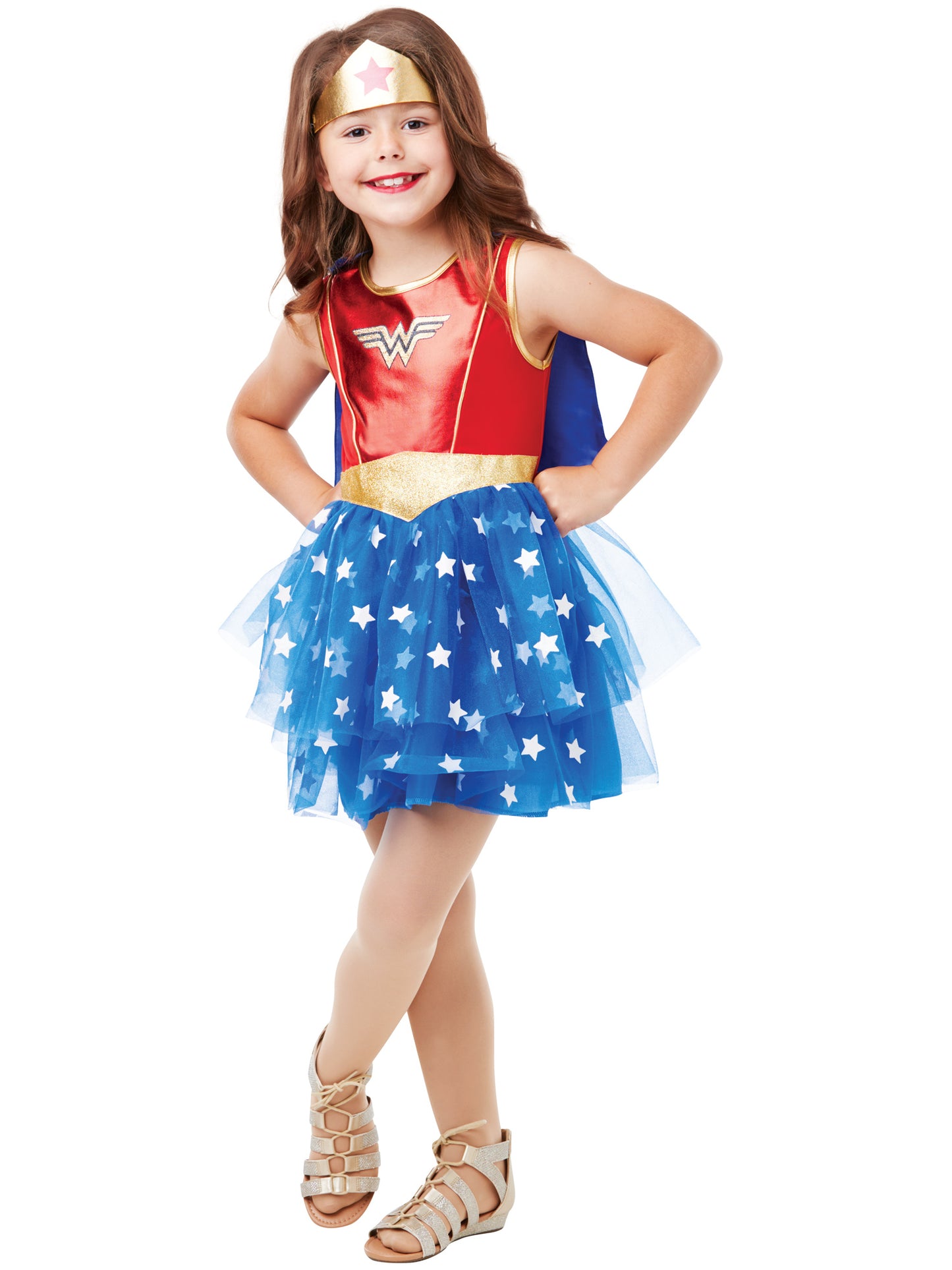 Rubies Wonder Woman Kinderkostüm für Mädchen mit Kleid Umhang und Headpiece – Produktansicht