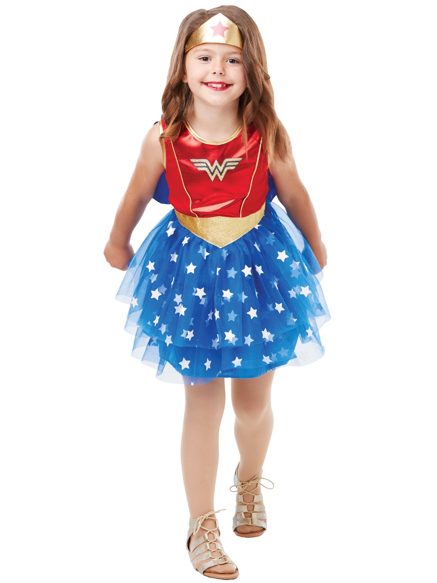 Rubies Wonder Woman Kinderkostüm für Mädchen mit Kleid Umhang und Headpiece – Seitenansicht