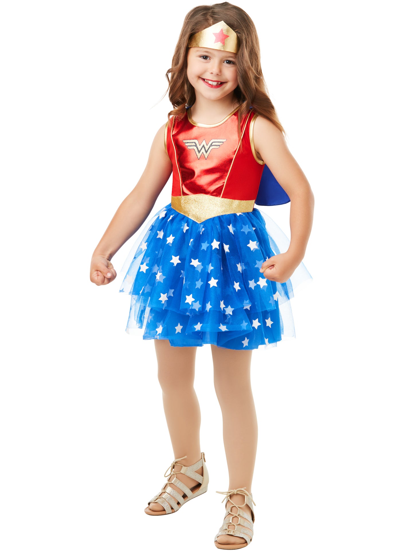 Rubies Wonder Woman Kinderkostüm für Mädchen mit Kleid Umhang und Headpiece – Rückansicht