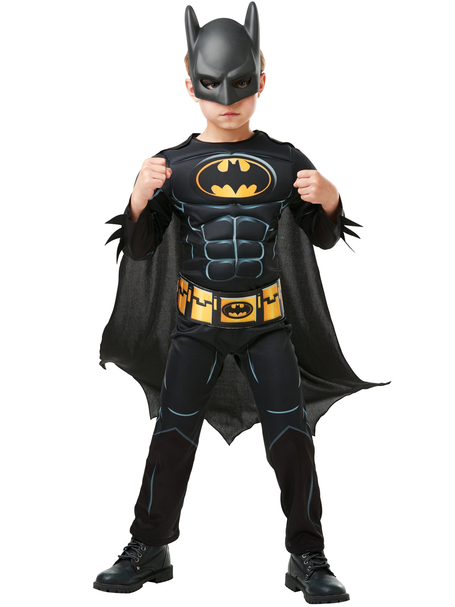 Rubies Batman Kinderkostüm für Jungen mit Overall, Umhang und Maske – Produktansicht