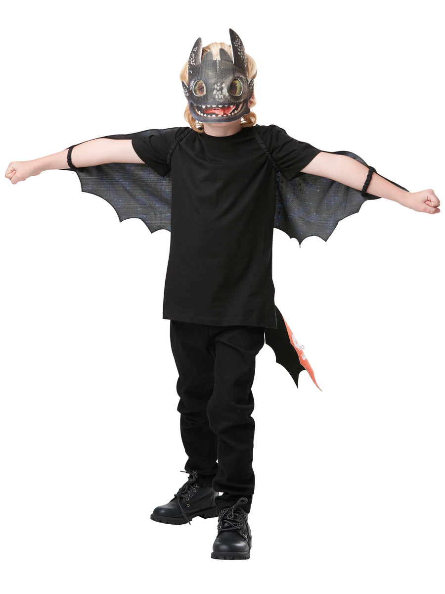 Rubies Light Fury Accessoire-Set mit leuchtenden Flügeln und Maske für Kinder – Produktansicht
