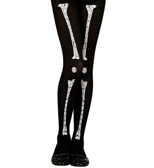 Skelett Strumpfhose 70 DEN mit detailreichem Knochenmuster für Halloween und Fasnacht