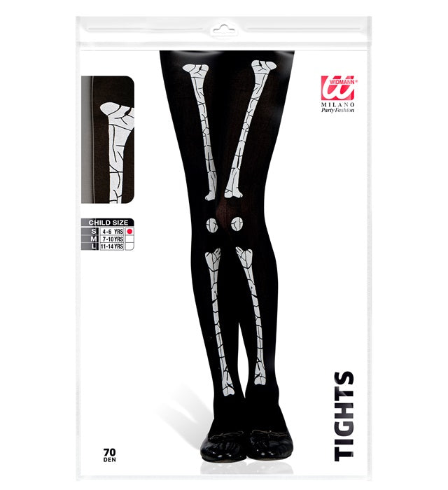 Skelett Strumpfhose 70 DEN mit detailreichem Knochenmuster für Halloween und Fasnacht