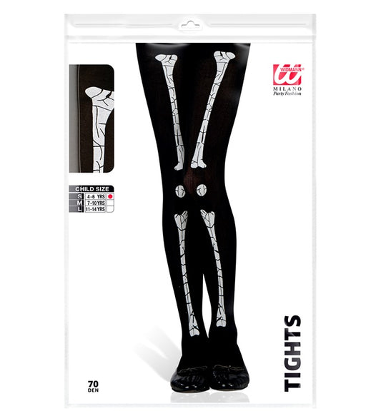 Skelett Strumpfhose 70 DEN mit detailreichem Knochenmuster für Halloween und Fasnacht